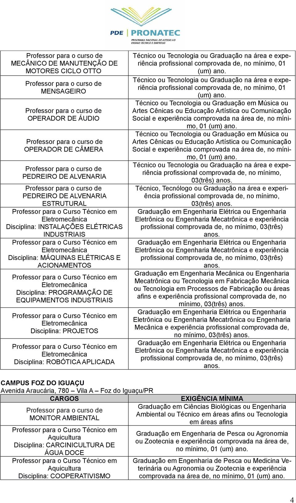 Disciplina: ROBÓTICA APLICADA profissional comprovada de, no mínimo, 01 (um) ano.