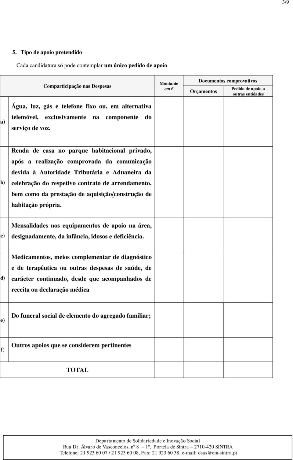 a) Água, luz, gás e telefone fixo ou, em alternativa telemóvel, exclusivamente na componente do serviço de voz.