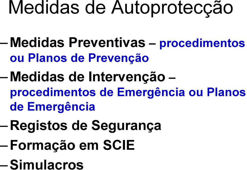 Intervenção procedimentos de Emergência ou Planos