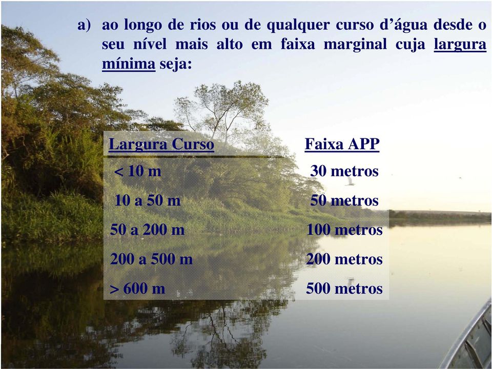 Largura Curso Faixa APP < 10 m 30 metros 10 a 50 m 50 metros