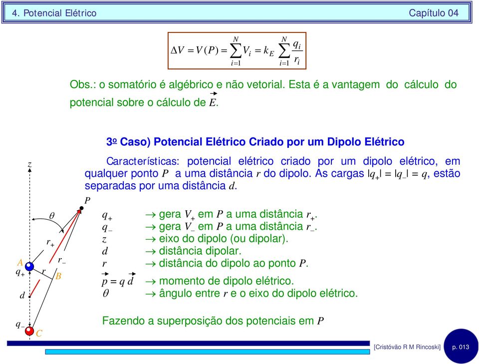 dpolo. As cagas, estão sepaadas po uma dstânca d. P gea V em P a uma dstânca. gea V em P a uma dstânca. z exo do dpolo (ou dpola). d dstânca dpola.