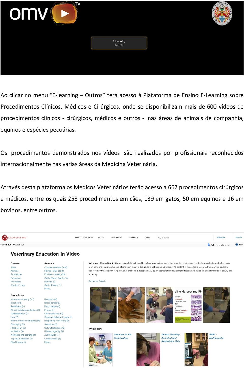 Os procedimentos demonstrados nos vídeos são realizados por profissionais reconhecidos internacionalmente nas várias áreas da Medicina Veterinária.