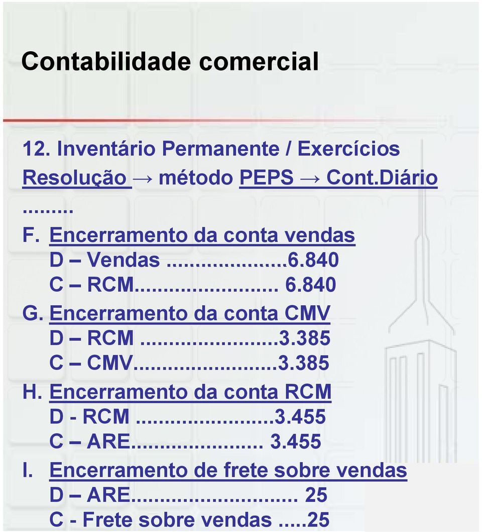 Encerramento da conta CMV D RCM...3.385 C CMV...3.385 H.