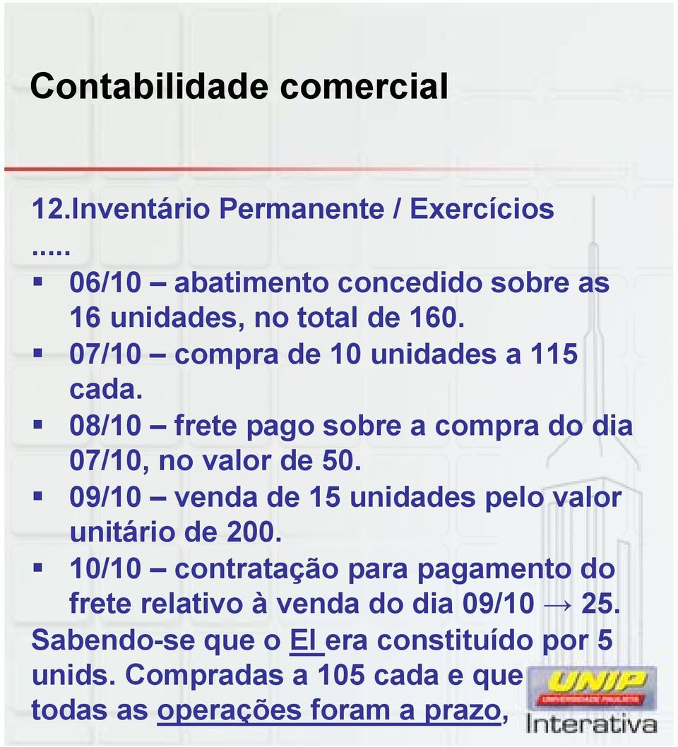 09/10 venda de 15 unidades pelo valor unitário de 200.