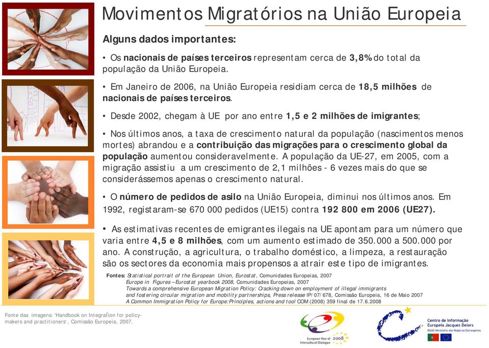 Desde 2002, chegam à UE por ano entre 1,5 e 2 milhões de imigrantes; Nos últimos anos, a taxa de crescimento natural da população (nascimentos menos mortes) abrandou e a contribuição das migrações