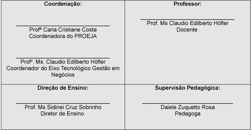 Claudio Edilberto Höfler Coordenador do Eixo Tecnológico Gestão em Negócios