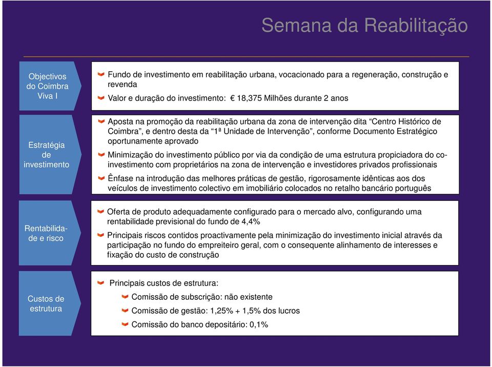 Estratégico oportunamente aprovado Minimização do investimento público por via da condição de uma estrutura propiciadora do coinvestimento com proprietários na zona de intervenção e investidores