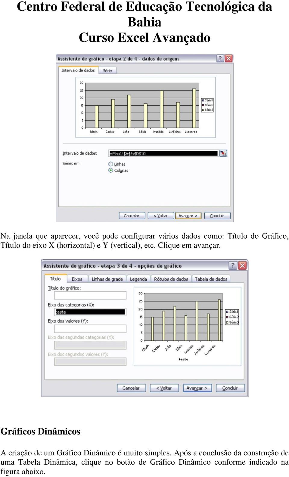 Gráficos Dinâmicos A criação de um Gráfico Dinâmico é muito simples.