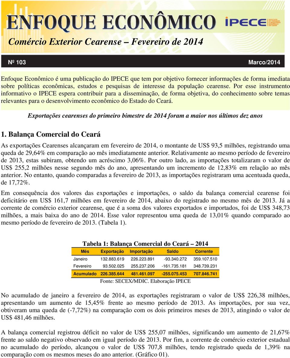 Exportações cearenses do primeiro bimestre de 2014 foram a maior nos últimos dez anos 1.