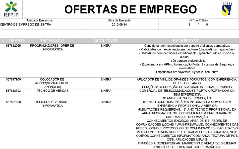 - Experiencia em VPNs, Autenticação Forte, Sistemas de Segurança informáticos - Experiencia em VMWare, Hyper-V, Xen, outro 587817960 587818393 587821800 COLOCADOR DE ANÚNC(MONTADOR DE ANÚNCIOS)