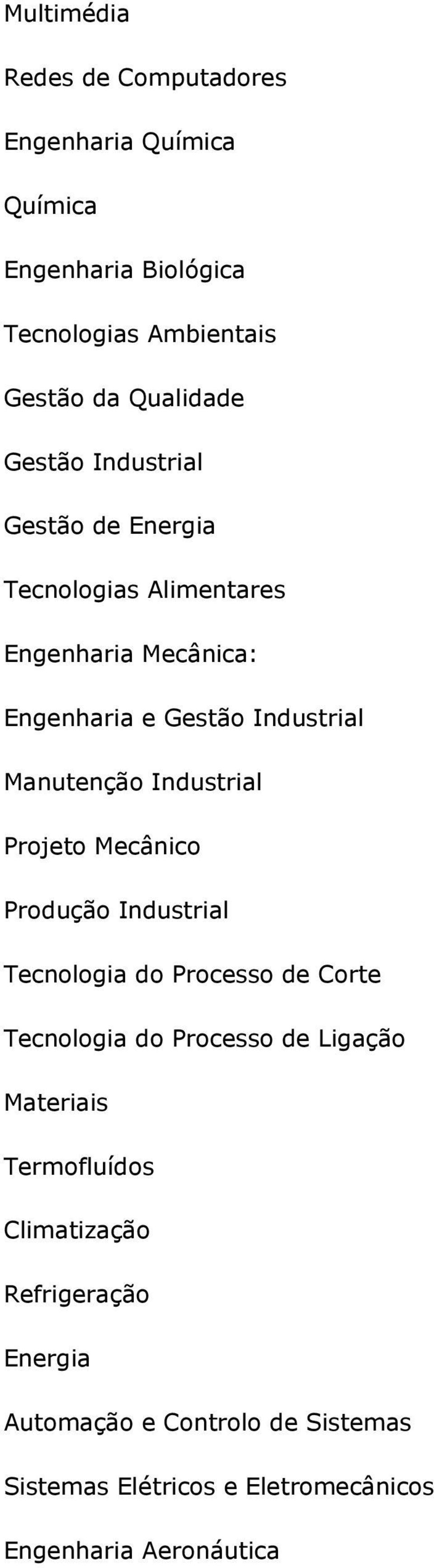 Industrial Projeto Mecânico Produção Industrial Tecnologia do Processo de Corte Tecnologia do Processo de Ligação Materiais
