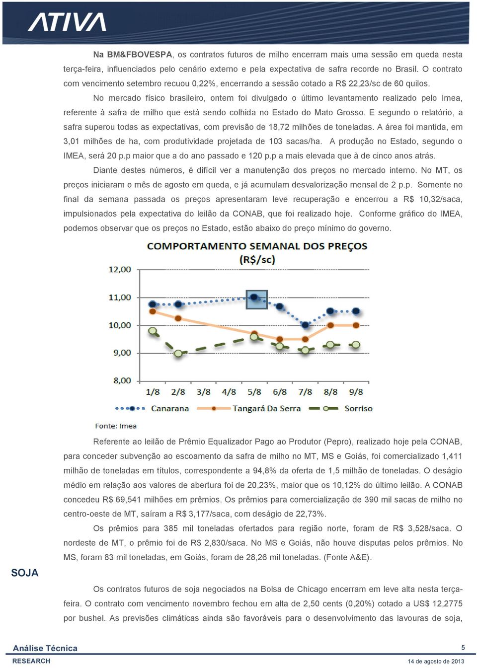 No mercado físico brasileiro, ontem foi divulgado o último levantamento realizado pelo Imea, referente à safra de milho que está sendo colhida no Estado do Mato Grosso.