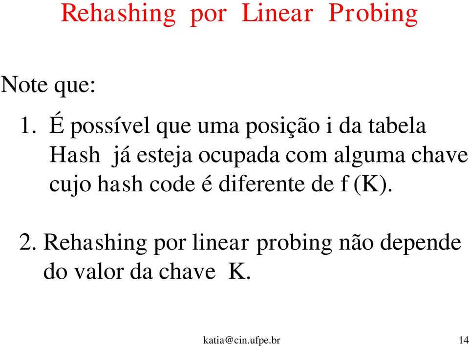 ocupada com alguma chave cujo hash code é diferente de f (K).