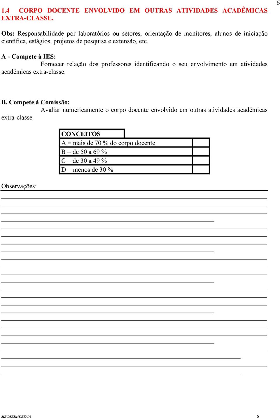 pesquisa e extensão, etc. Fornecer relação dos professores identificando o seu envolvimento em atividades acadêmicas extra-classe. B.