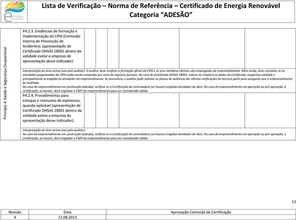 Interpretaçã d item acima (us pel auditr): O auditr deve verificar a frmaçã ficial da CIPA e se seus membrs efetivs sã empregads d empreendiment.