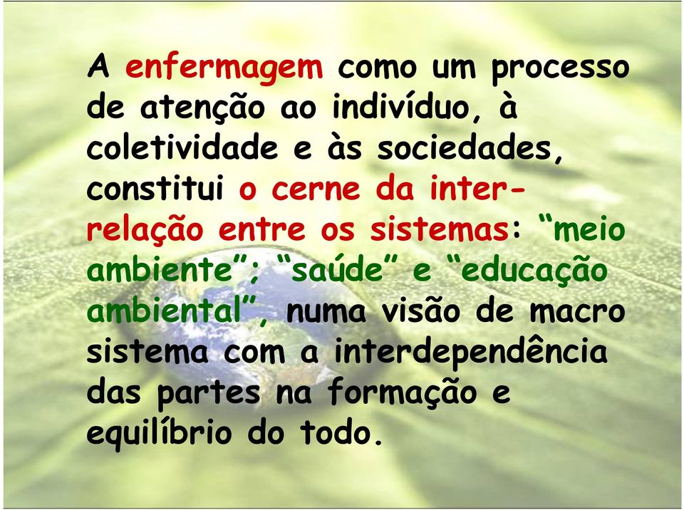 meio ambiente ; saúde e educação ambiental, numa visão de macro