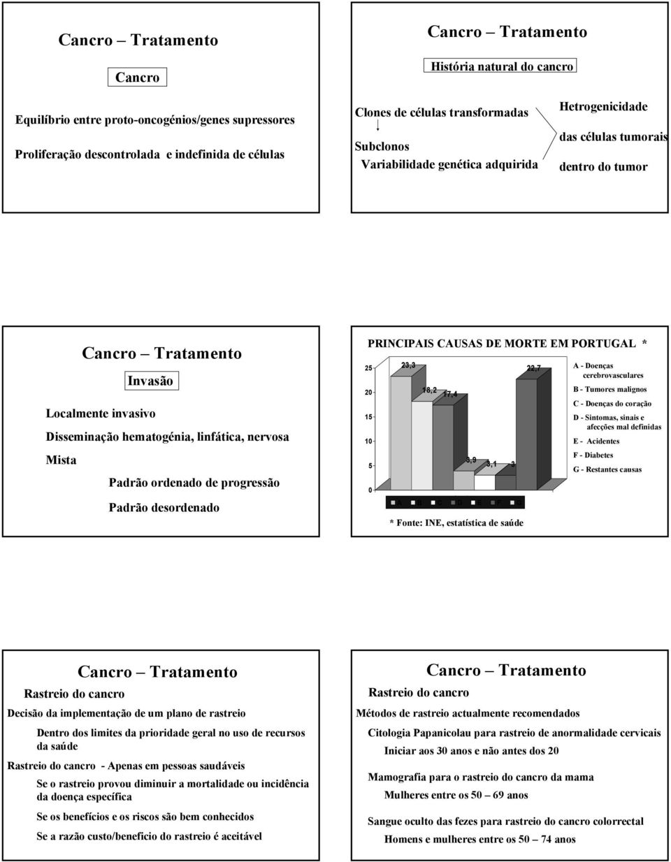 PRINCIPAIS CAUSAS DE MORTE EM PORTUGAL * 25 20 15 5 0 23,3 18,2 17,4 3,9 3,1 3 1st Qtr A B C D E F G * Fonte: INE, estatística de saúde 22,7 A - Doenças cerebrovasculares B - Tumores malignos C -