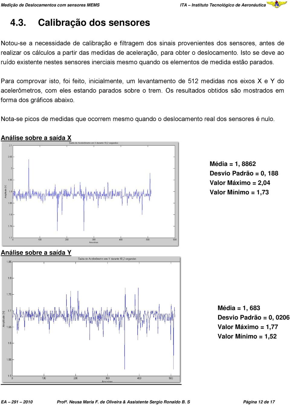 Para comprovar isto, foi feito, inicialmente, um levantamento de 512 medidas nos eixos X e Y do acelerômetros, com eles estando parados sobre o trem.