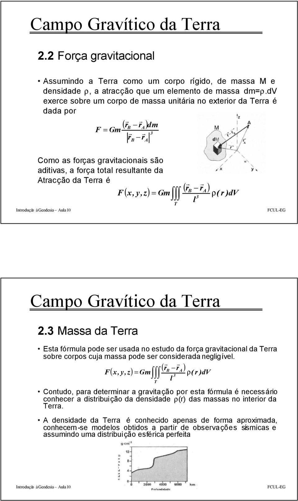 ( ) dv Campo Gavítico da ea. Maa da ea Eta fómula pode e uada no etudo da foça avitacional da ea obe copo cuja maa pode e conideada neliível.