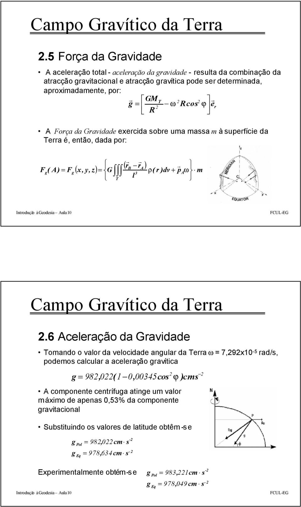 R œ º ß Foça da Gavidade execida obe uma maa m à upefície da ea é, então, dada po: ( ) ( B ) F( ) = F x, y, z = G ( )dv + pw m l Intodução 6 celeação da Gavidade omando o valo da