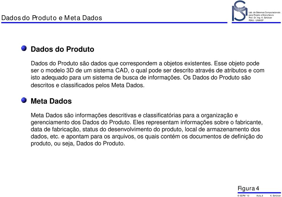 Os Dados do Produto são descritos e classificados pelos Meta Dados.