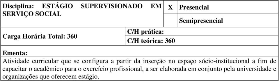 sócio-institucional a fim de capacitar o acadêmico para o exercício