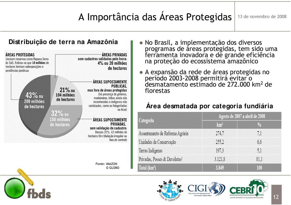 proteção do ecossistema amazônico A expansão da rede de áreas protegidas no período 2003-2008 permitirá