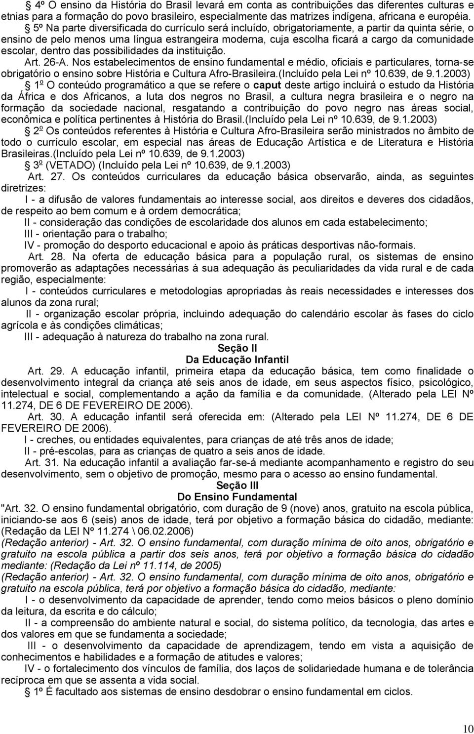 escolar, dentro das possibilidades da instituição. Art. 26-A.