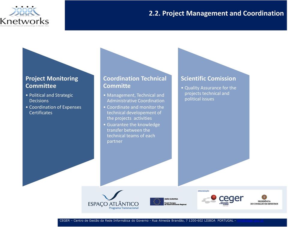 Coordinate and monitor the technical developement of the projects activities Guarantee the knowledge transfer