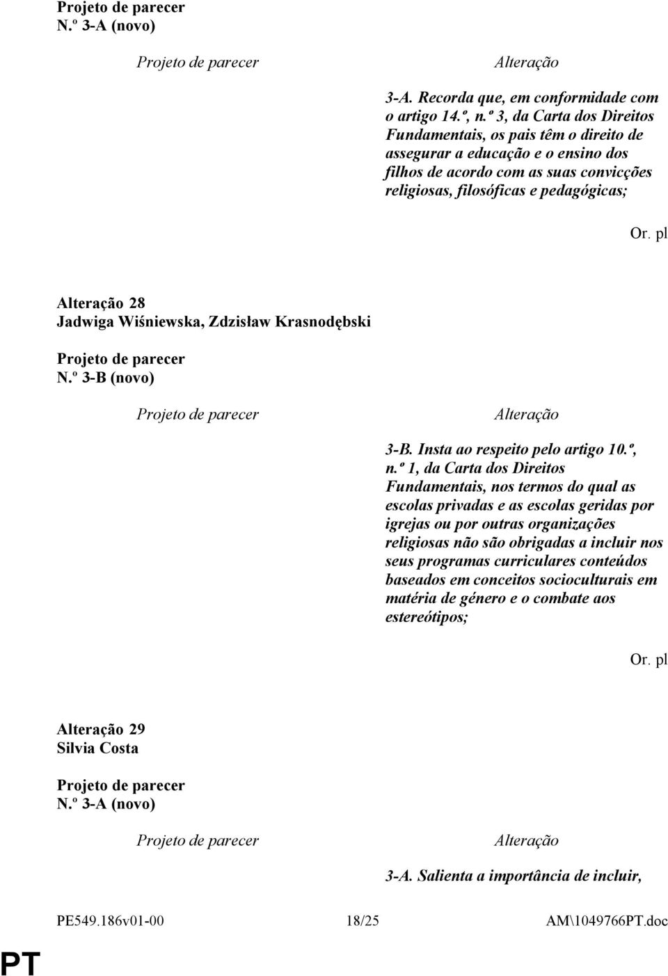pl 28 Jadwiga Wiśniewska, Zdzisław Krasnodębski N.º 3-B (novo) 3-B. Insta ao respeito pelo artigo 10.º, n.