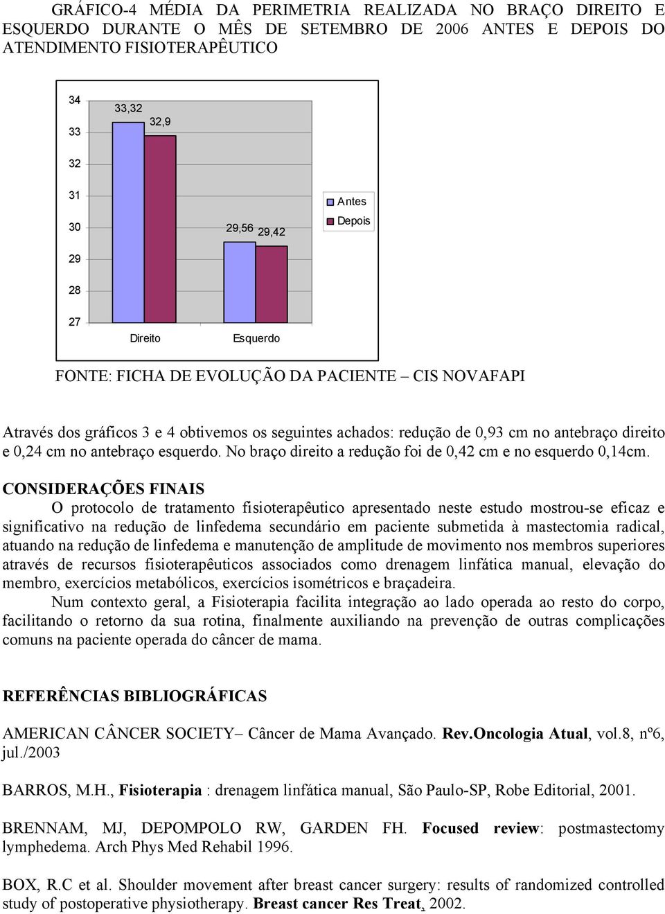 No braço direito a redução foi de 0,42 cm e no esquerdo 0,14cm.