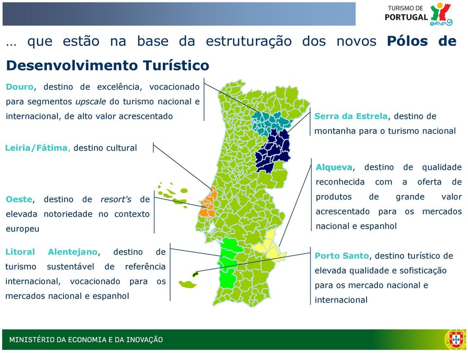 europeu Alqueva, destino de qualidade reconhecida com a oferta de produtos de grande valor acrescentado para os mercados nacional e espanhol Litoral Alentejano, destino de turismo