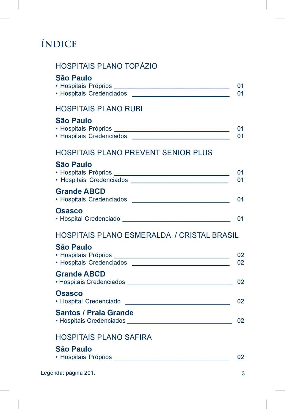 Hospital Credenciado 01 HOSPITAIS PLANO ESMERALDA / CRISTAL BRASIL São Paulo Hospitais Próprios 02 Hospitais Credenciados 02 Grande ABCD Hospitais