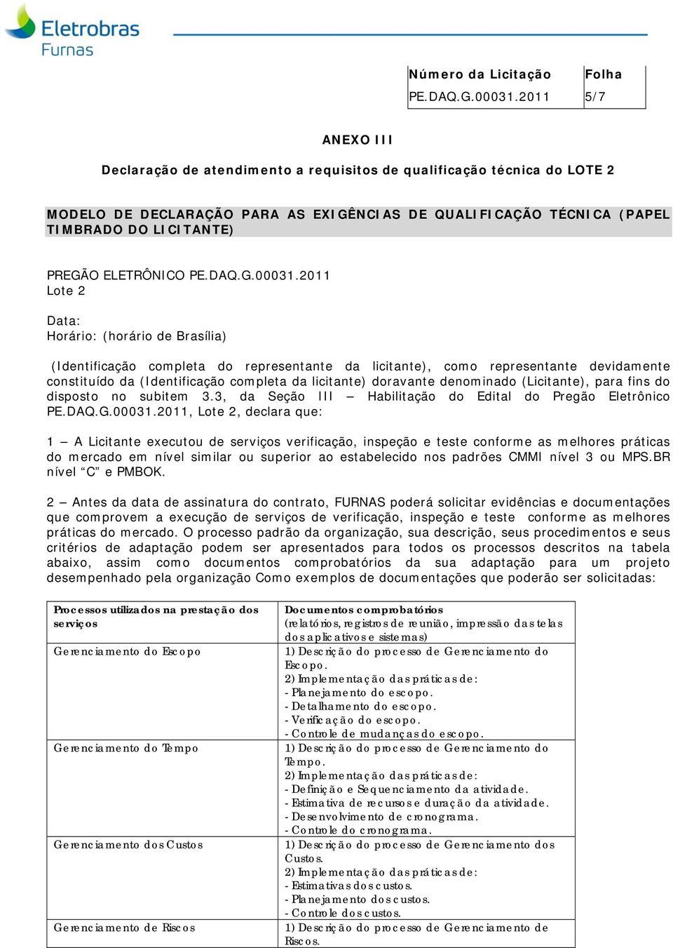 ELETRÔNICO 2011 Lote 2 Data: Horário: (horário de Brasília) (Identificação completa do representante da licitante), como representante devidamente constituído da (Identificação completa da licitante)