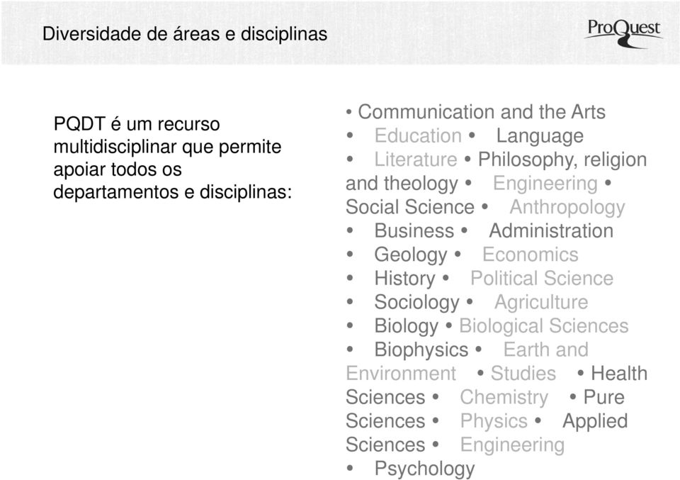 Anthropology Business Administration Geology Economics History Political Science Sociology Agriculture Biology Biological