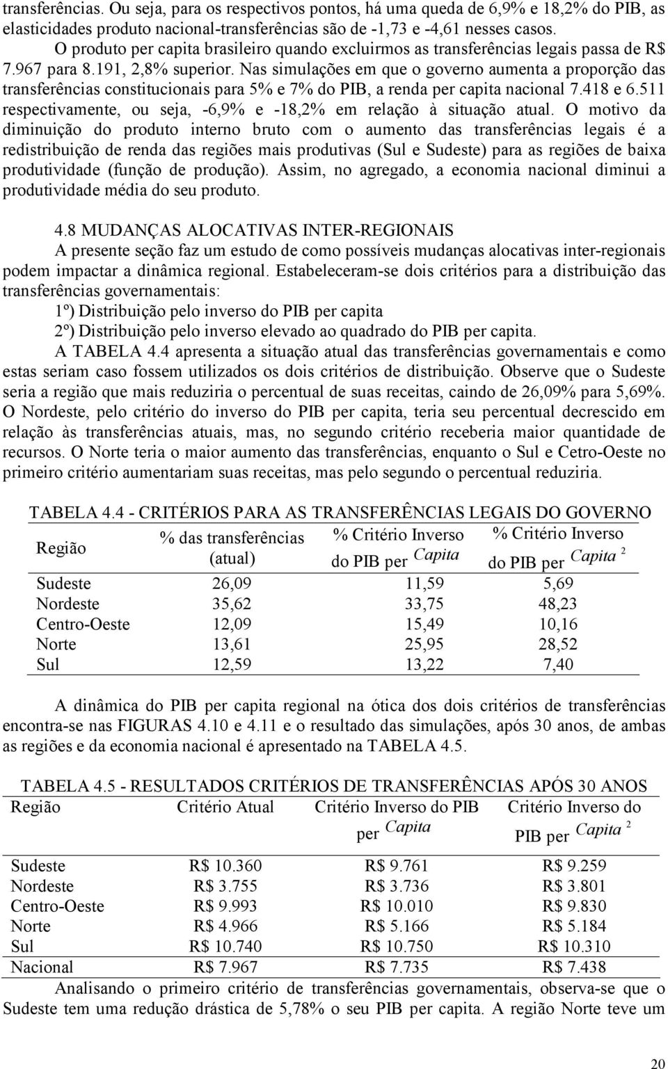 Nas smulações em que o governo aumenta a proporção das transferêncas consttuconas para 5% e 7% do PIB, a renda per capta naconal 7.418 e 6.