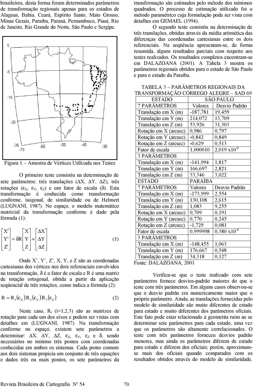 Figura 1 Amostra de Vértices Utilizada nos Testes O primeiro teste consistiu na determinação de sete parâmetros: três translações ( X, Y, Z), três rotações (ε X, ε Y, ε Z ) e um fator de escala (δ).