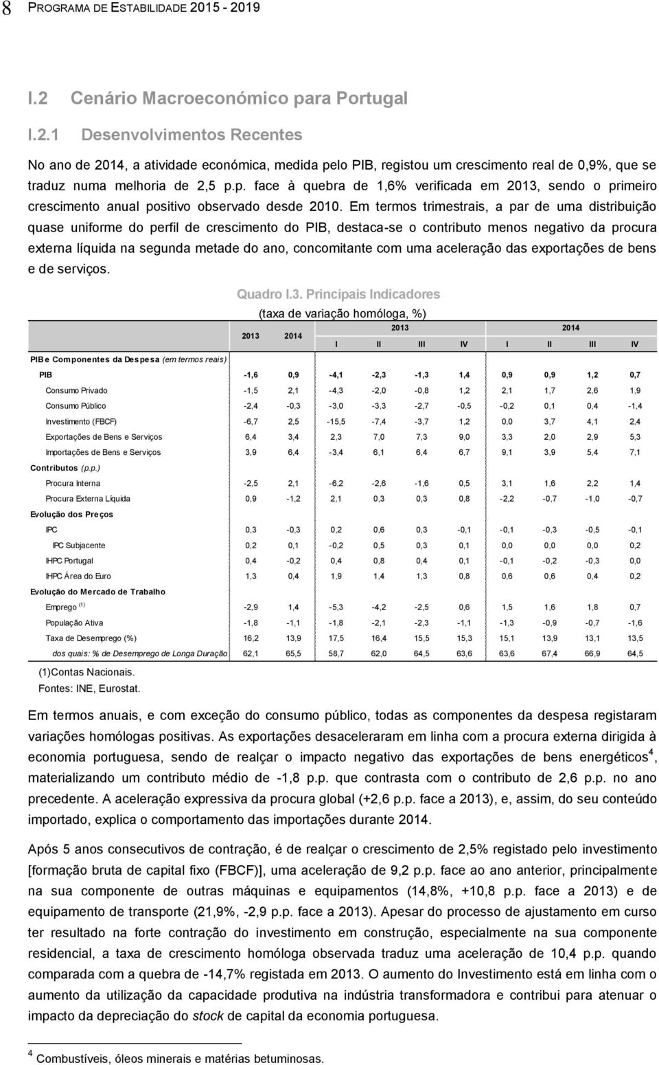 Em termos trimestrais, a par de uma distribuição quase uniforme do perfil de crescimento do PIB, destaca-se o contributo menos negativo da procura externa líquida na segunda metade do ano,