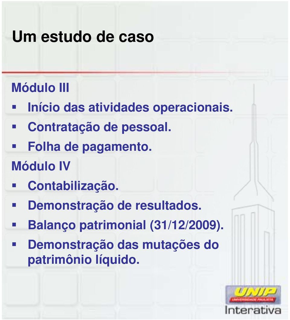 Módulo IV Contabilização. Demonstração de resultados.