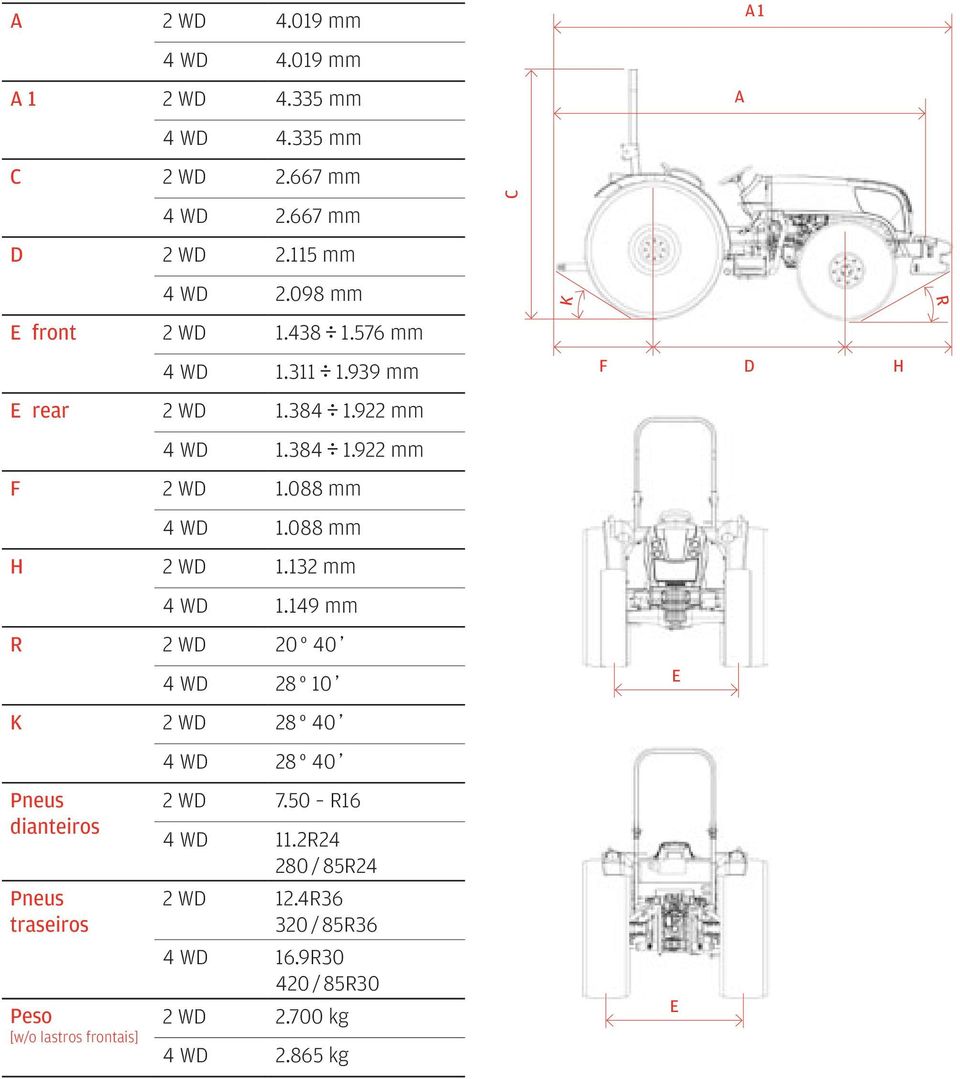 088 mm 4 WD 1.088 mm H 2 WD 1.132 mm 4 WD 1.