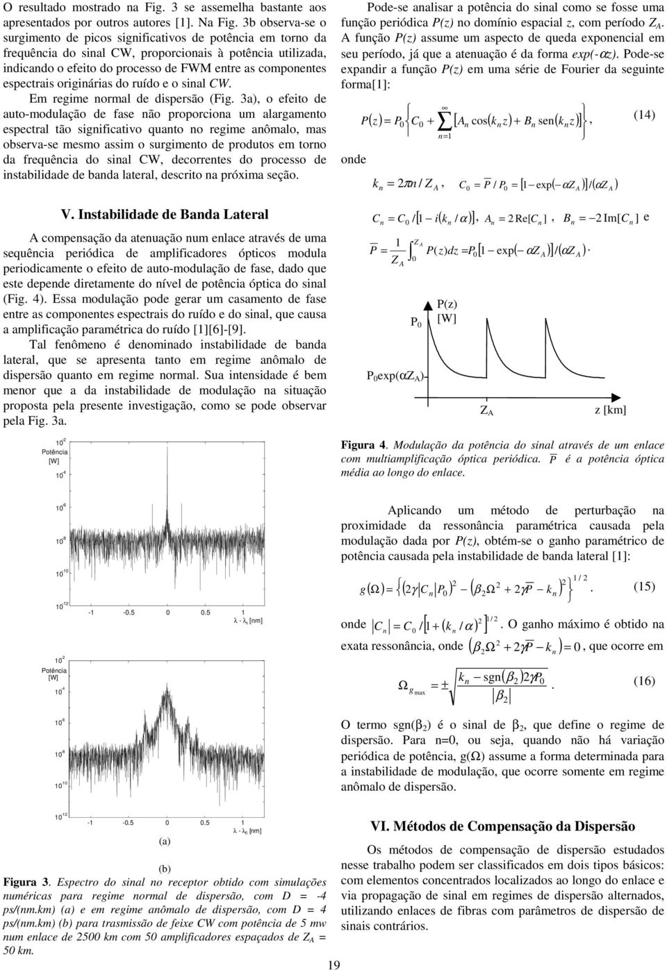 espectrais originárias do ruído e o sinal W. Em regime normal de dispersão (Fig.