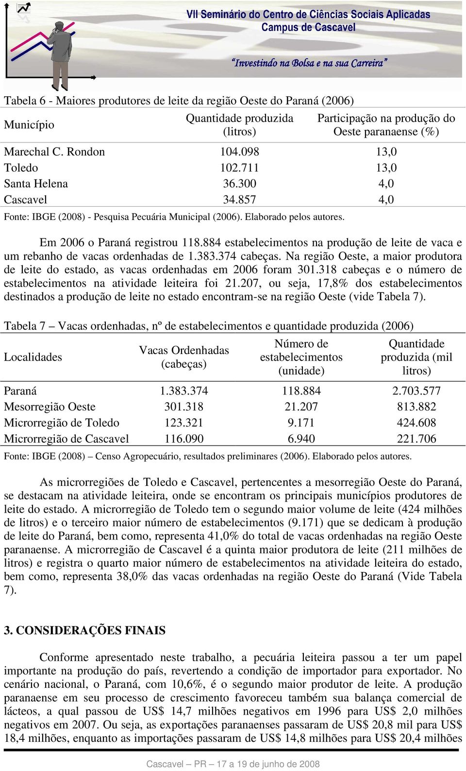 884 estabelecimentos na produção de leite de vaca e um rebanho de vacas ordenhadas de 1.383.374 cabeças. Na região Oeste, a maior produtora de leite do estado, as vacas ordenhadas em 2006 foram 301.