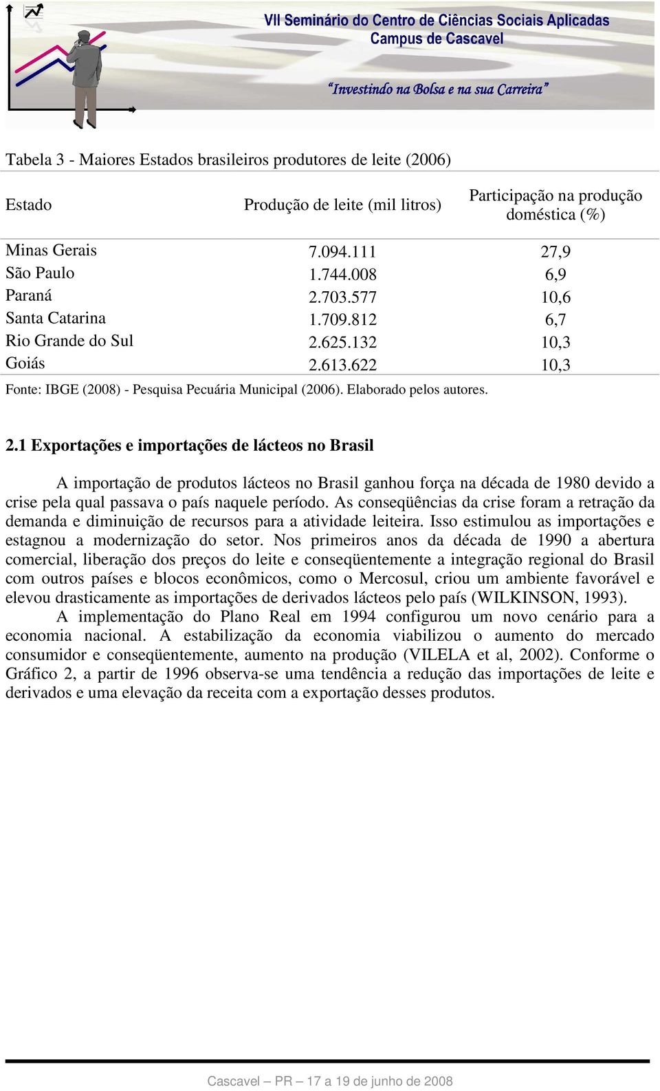 As conseqüências da crise foram a retração da demanda e diminuição de recursos para a atividade leiteira. Isso estimulou as importações e estagnou a modernização do setor.