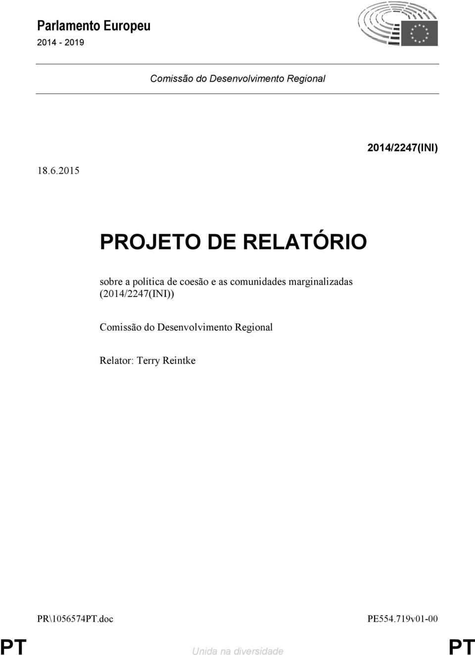 2015 PROJETO DE RELATÓRIO sobre a política de coesão e as comunidades