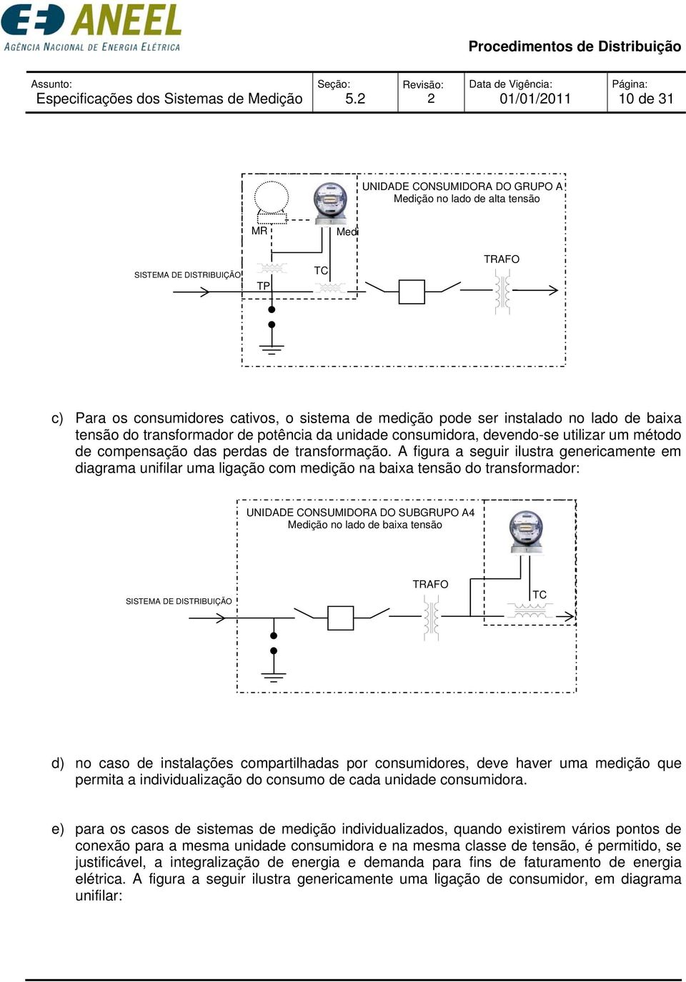 no lado de baixa tensão do transformador de potência da unidade consumidora, devendo-se utilizar um método de compensação das perdas de transformação.