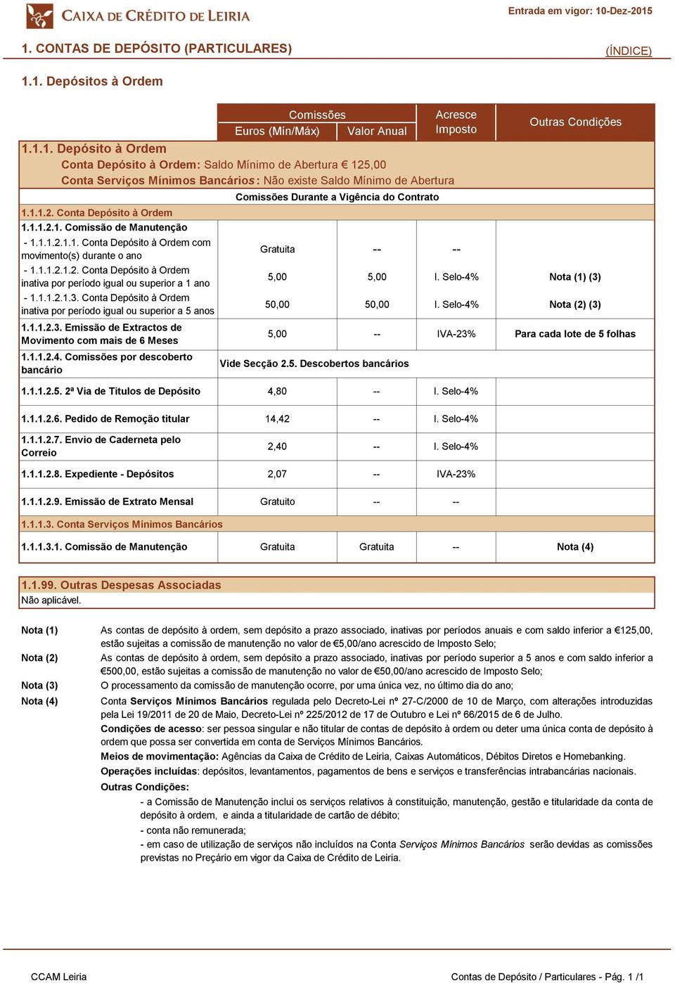 1.1.2. Conta Depósito à Ordem 1.1.1.2.1. Comissão de Manutenção 1.1.1.2.3. Emissão de Extractos de Movimento com mais de 6 Meses 1.1.1.2.4.