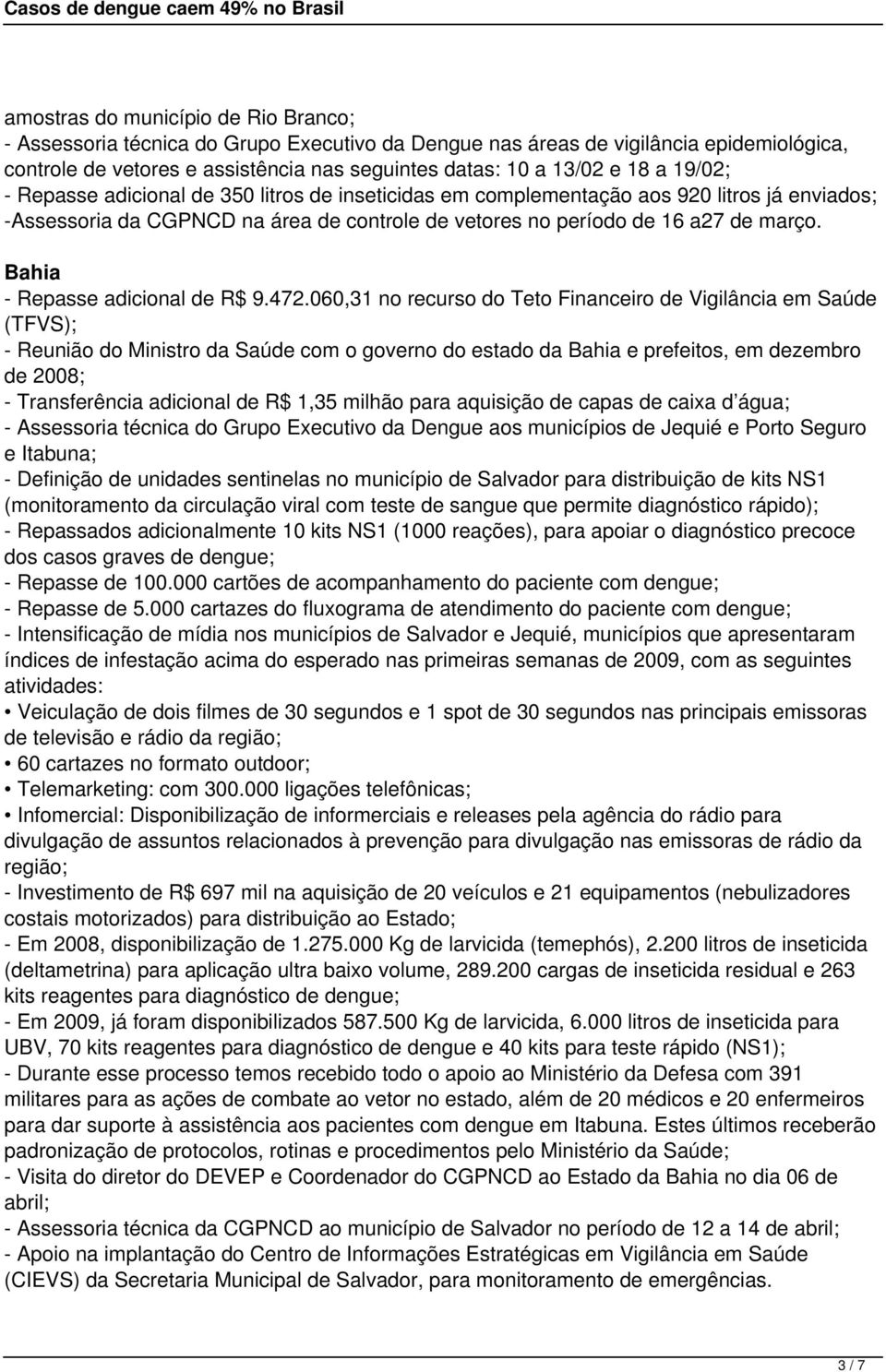 Bahia - Repasse adicional de R$ 9.472.