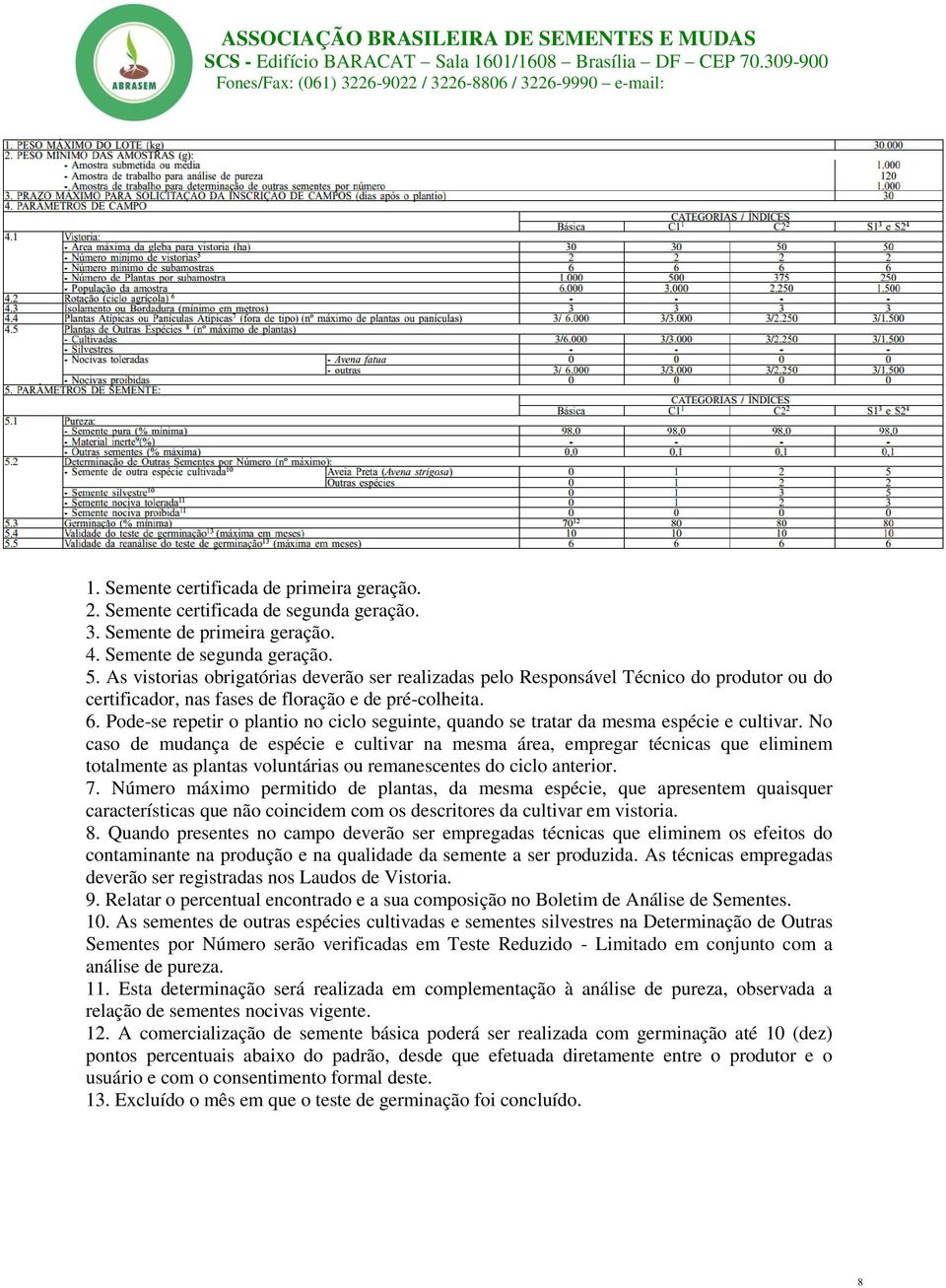 Relatar o percentual encontrado e a sua composição no Boletim de Análise de Sementes. 10. As sementes de outras espécies cultivadas e sementes silvestres na Determinação de Outras 11.