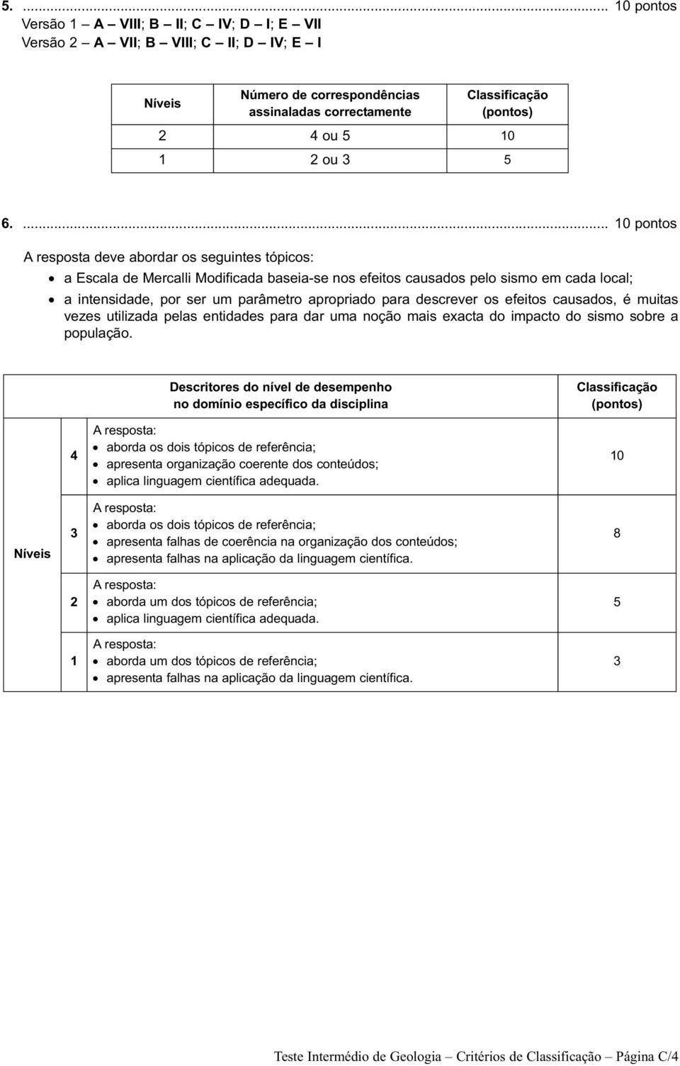 A resposta deve abordar os seguintes tópicos: a Escala de Mercalli Modificada baseia-se nos efeitos causados pelo sismo em cada local; a intensidade, por ser um parâmetro apropriado para descrever os