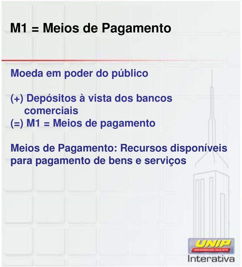 comerciais (=) M1 = Meios de pagamento Meios de